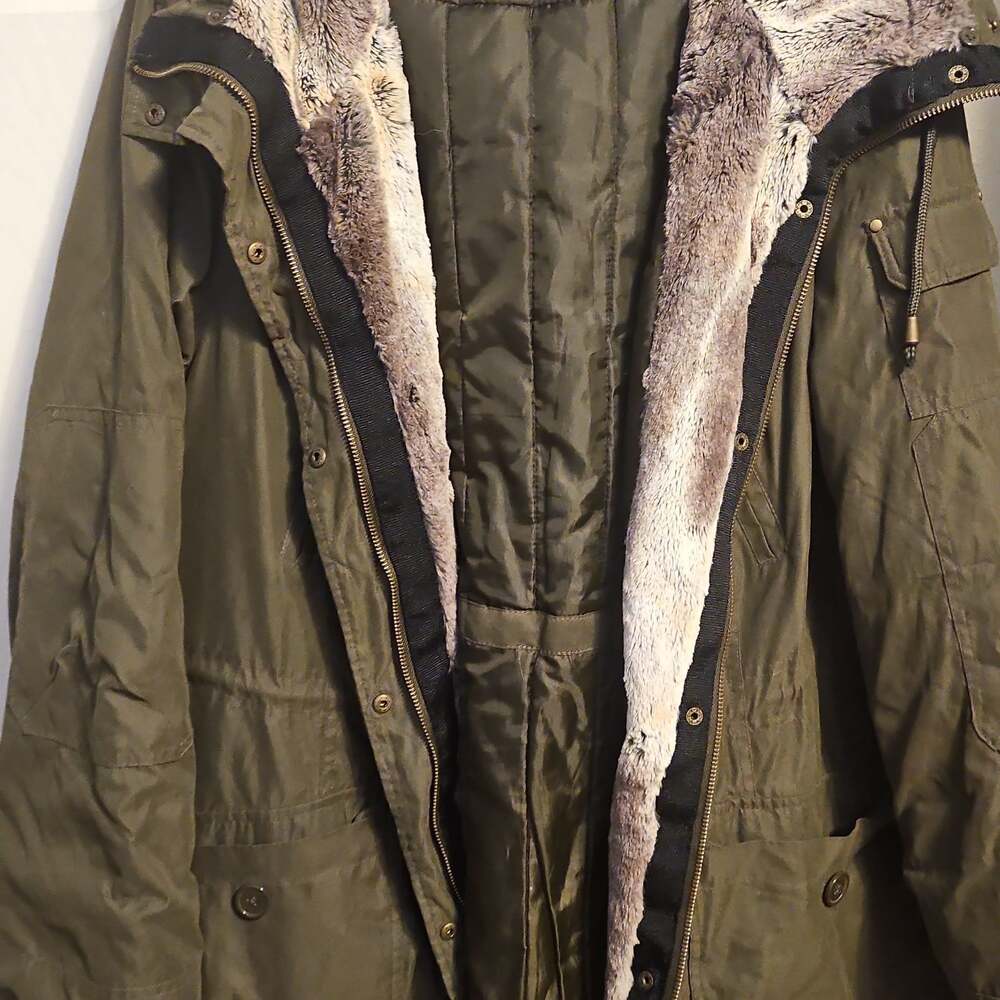 A.N.A. A New Approach Olive Green Hooded Outdoor Parka Jacket Coat